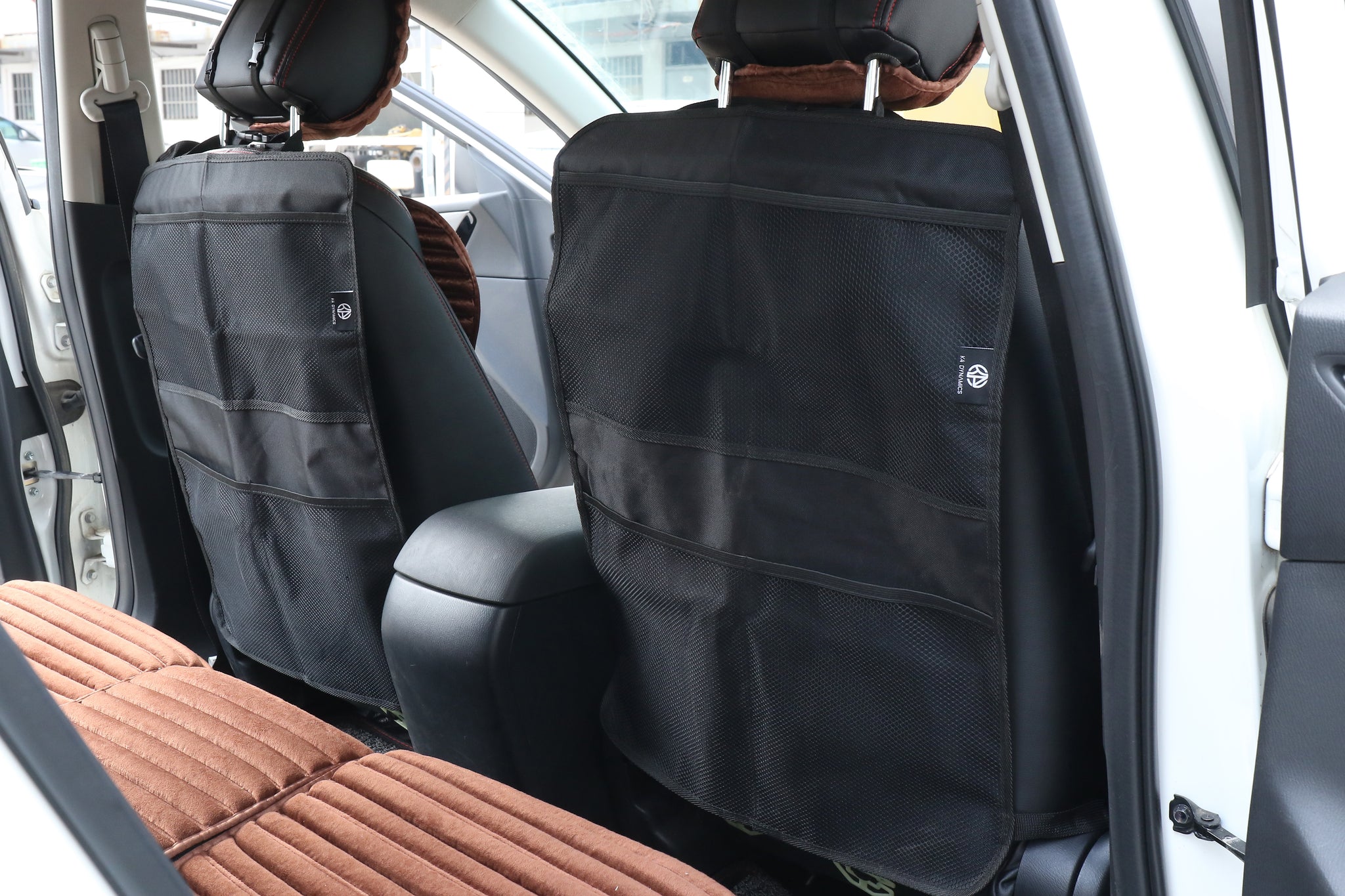 thumbnail image 2 of Leather Backseat Car Organizer & Kick Mat - Waterproof With Storage Pockets, Beige 2 of 10